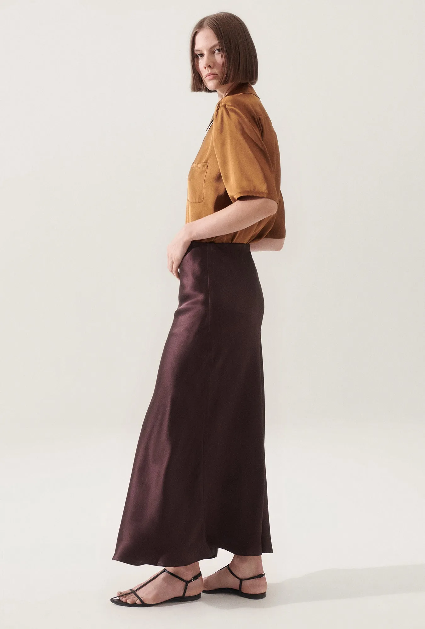 LONG BIAS CUT SKIRT CACAO sold by Silk Laundry product image thumbnail 3