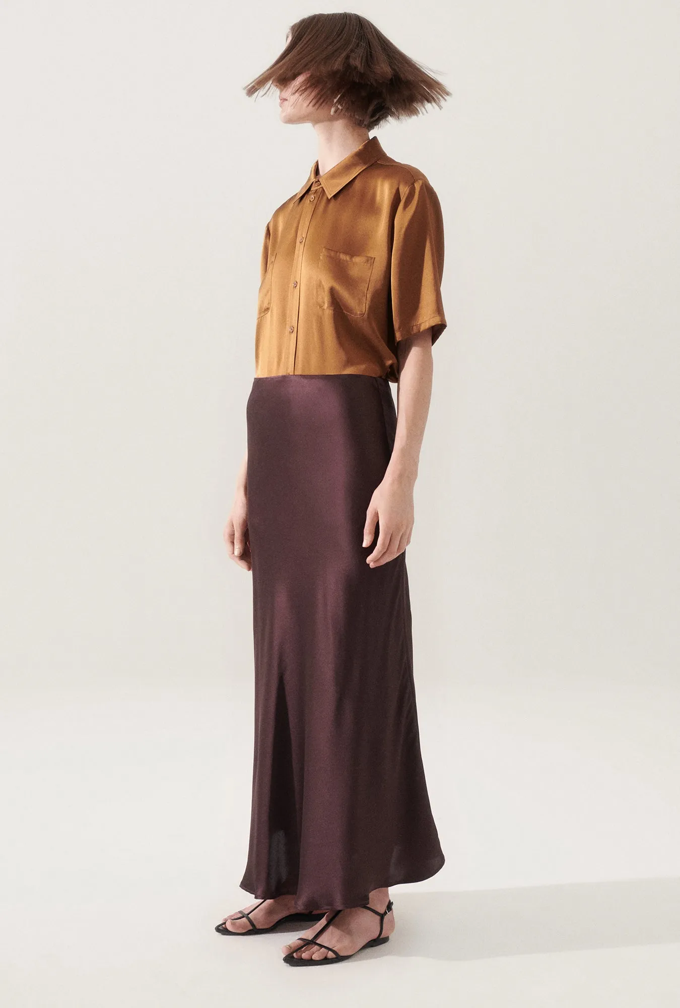 LONG BIAS CUT SKIRT CACAO sold by Silk Laundry