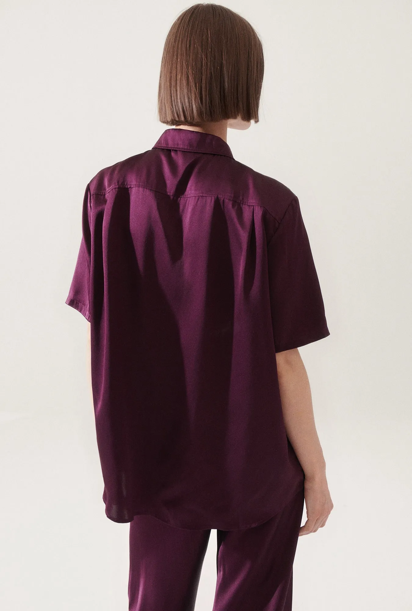 SHORT SLEEVE BOYFRIEND SHIRT BLOOD PLUM sold by Silk Laundry product image thumbnail 3
