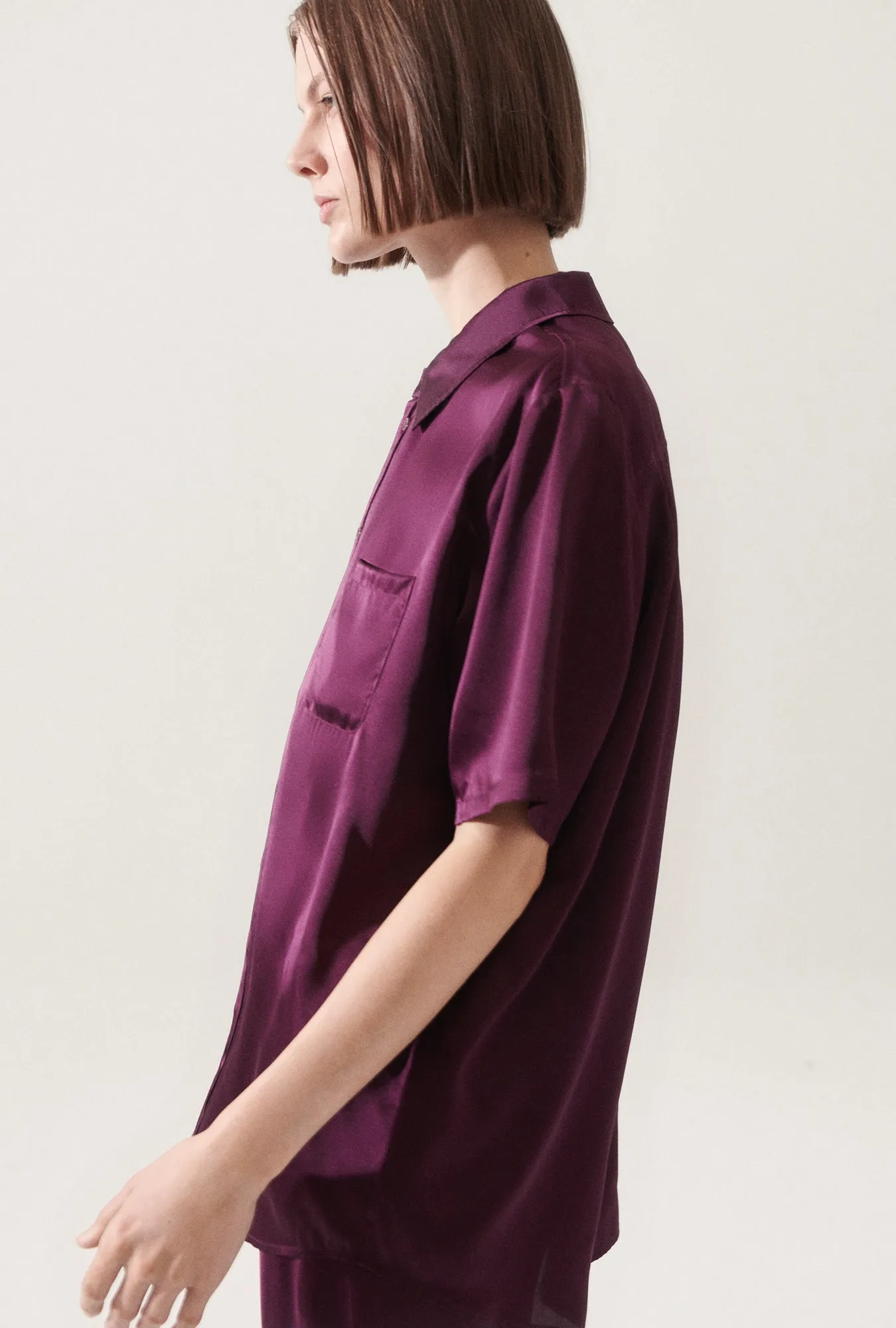 SHORT SLEEVE BOYFRIEND SHIRT BLOOD PLUM sold by Silk Laundry product image thumbnail 4