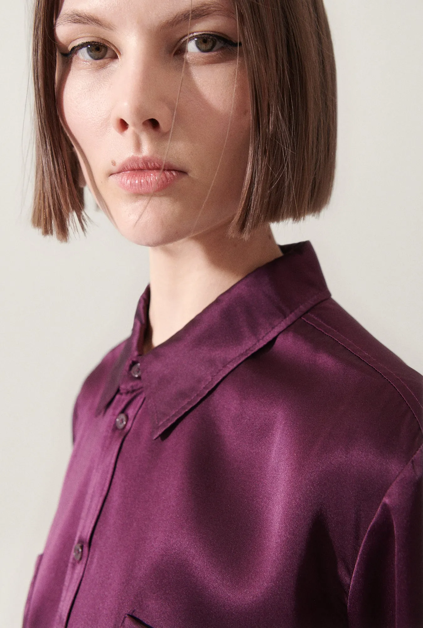 SHORT SLEEVE BOYFRIEND SHIRT BLOOD PLUM sold by Silk Laundry product image thumbnail 5