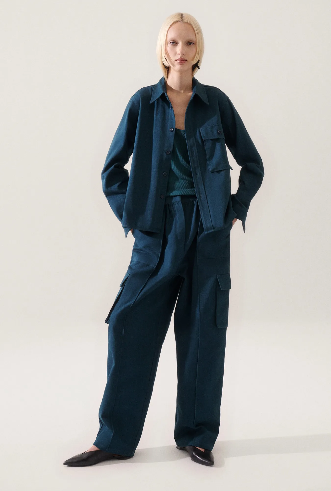 Canvas Overshirt Teal sold by Silk Laundry