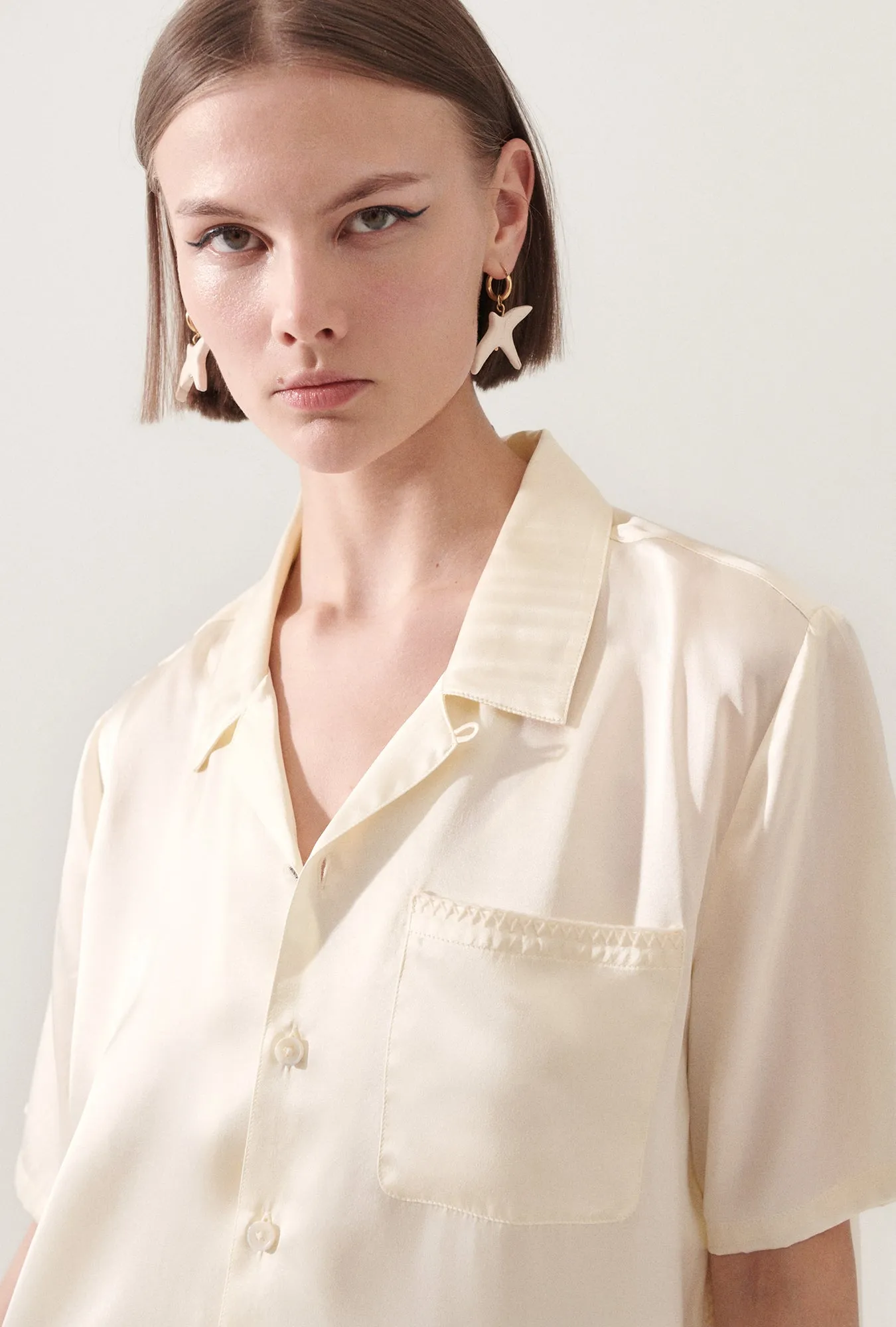 Camp Shirt Blanket Stitch Off-White sold by Silk Laundry product image thumbnail 3