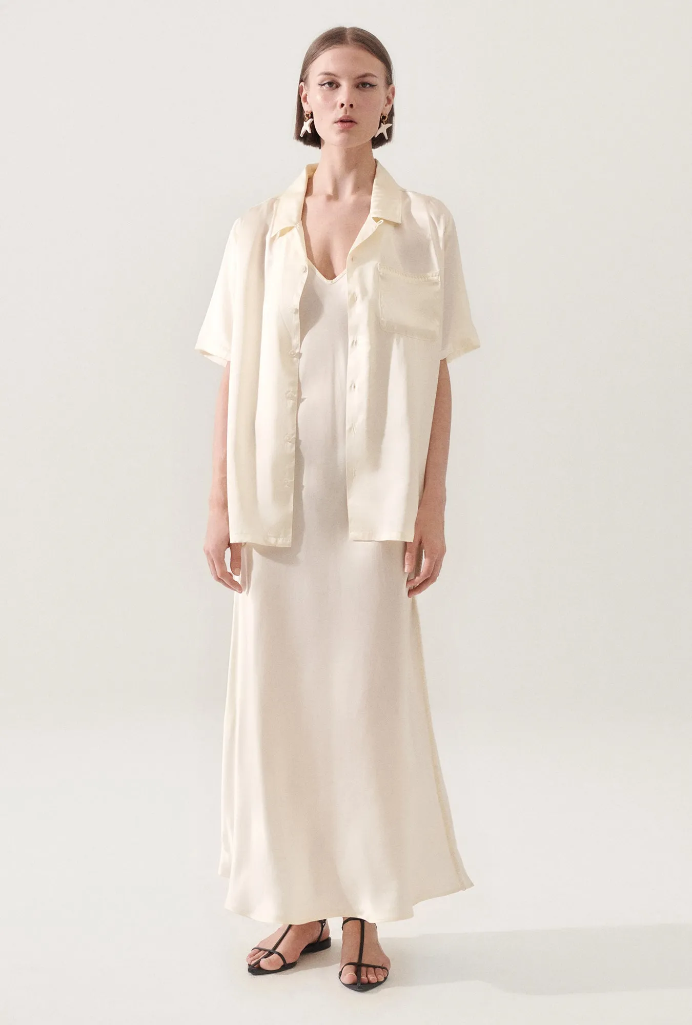 Camp Shirt Blanket Stitch Off-White sold by Silk Laundry