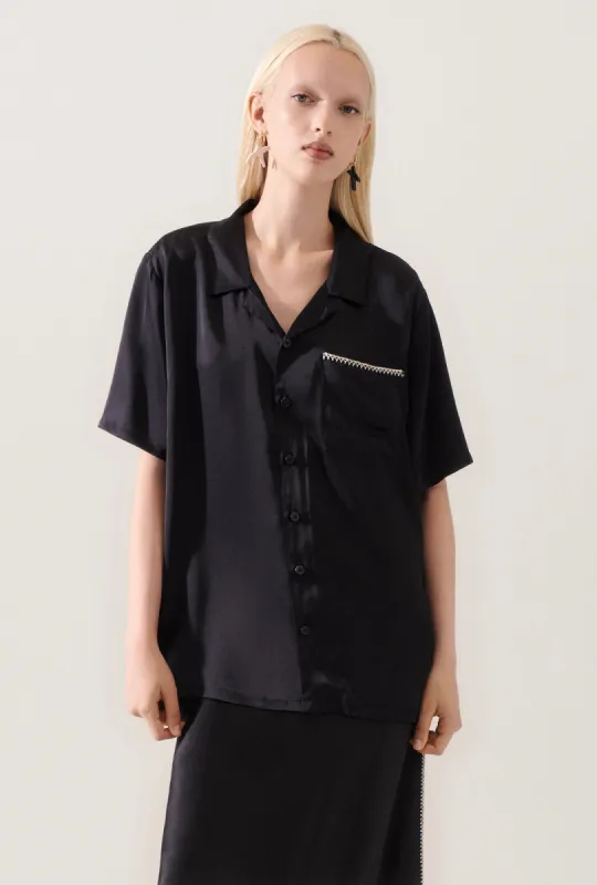 CAMP SHIRT BLANKET STITCH BLACK sold by Silk Laundry