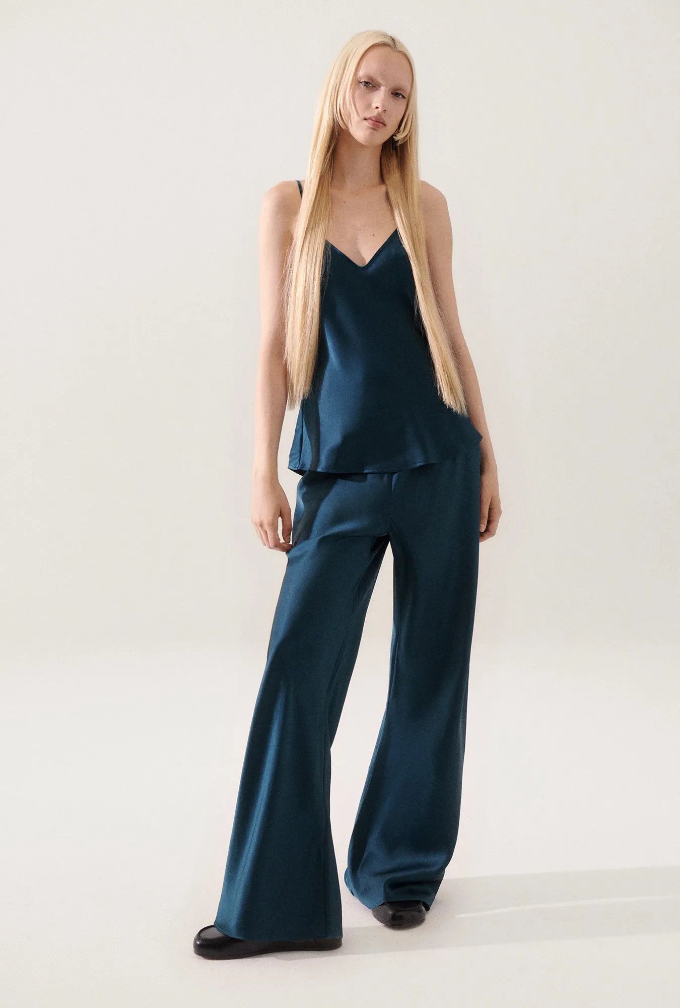 BIAS CUT CAMI TEAL sold by Silk Laundry