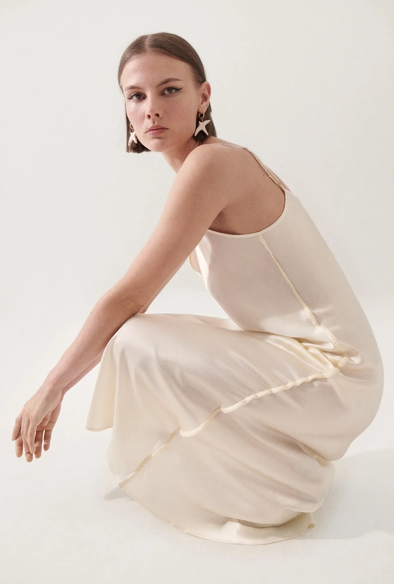 90S Slip Dress Blanket Stitch Off-White sold by Silk Laundry