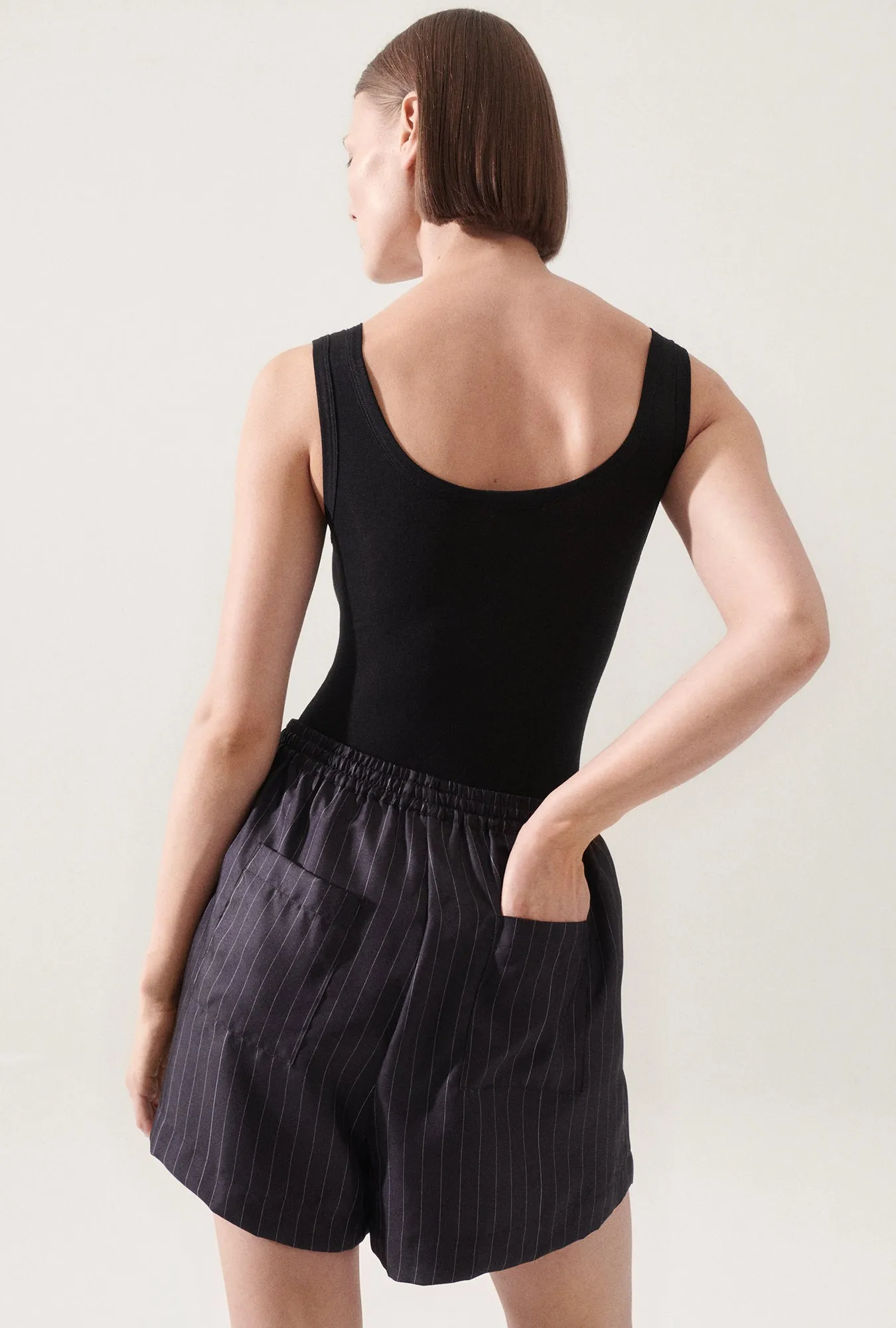 Twill Slouch Shorts Pinstripe Black / White sold by Silk Laundry product image thumbnail 4