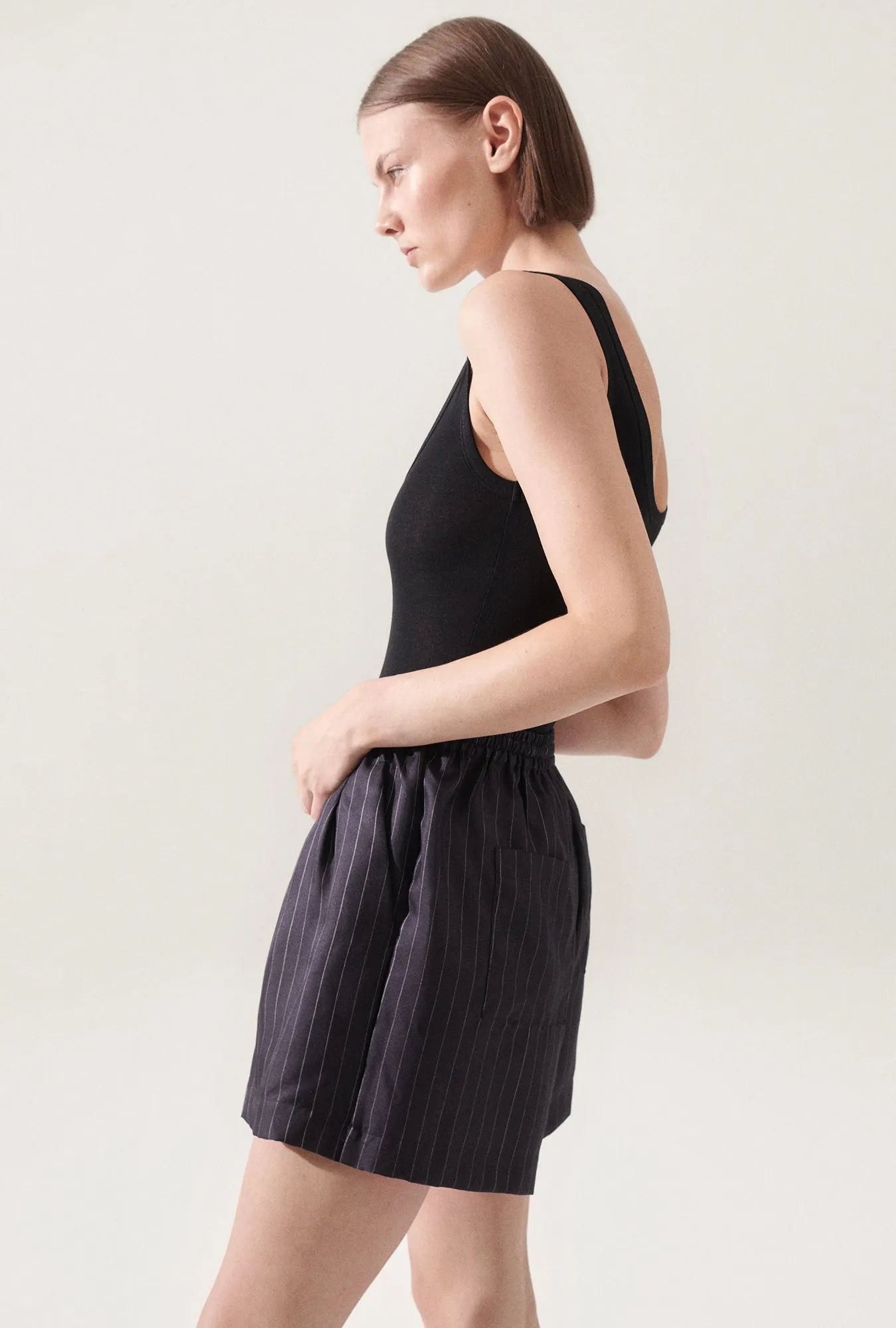 Twill Slouch Shorts Pinstripe Black / White sold by Silk Laundry product image thumbnail 3