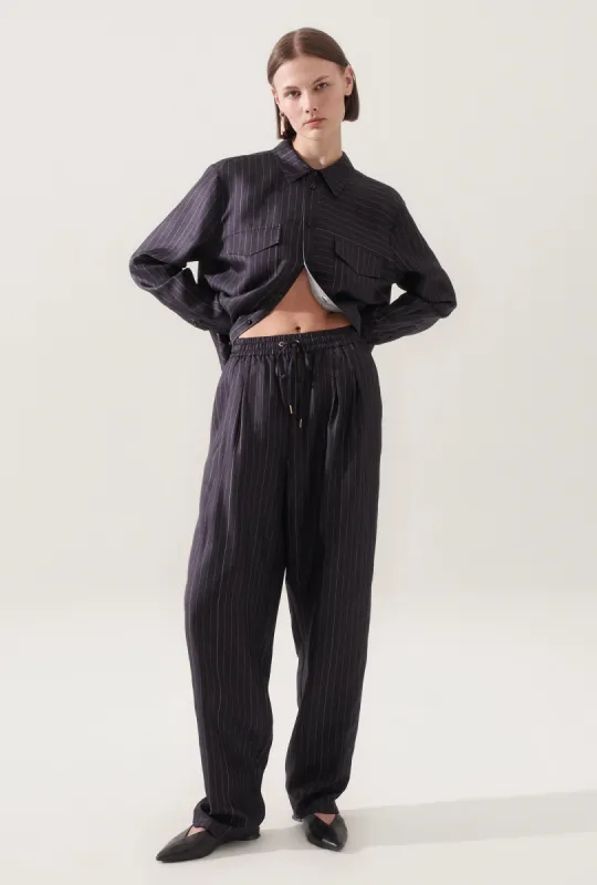 TWILL SLOUCH PANTS PINSTRIPE BLACK / WHITE sold by Silk Laundry