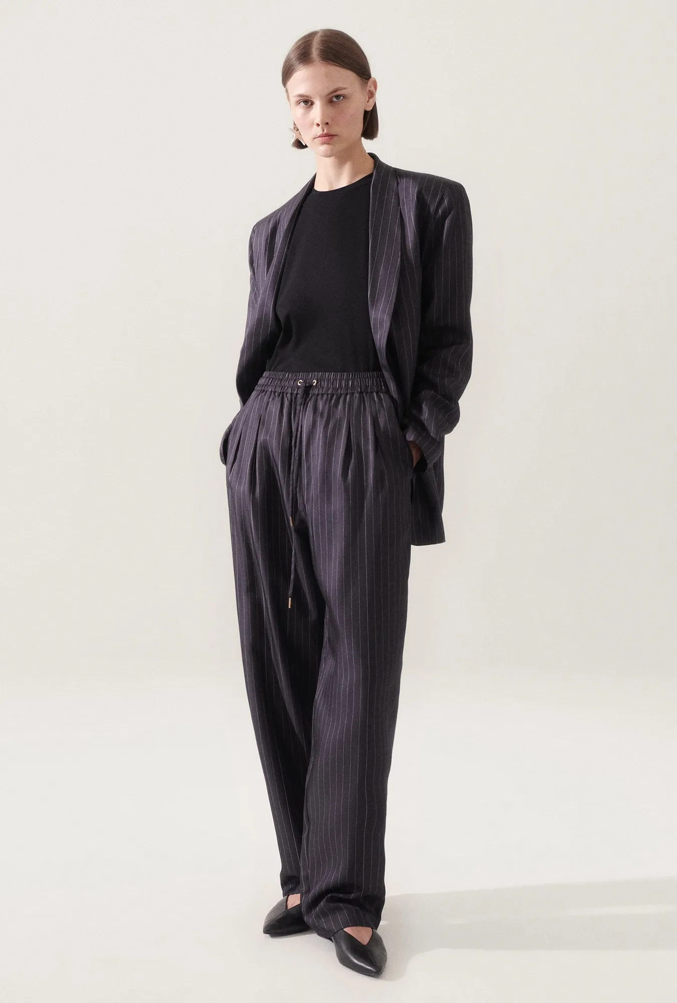 Twill Miami Blazer Pinstripe Black / White sold by Silk Laundry