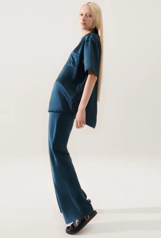 SHORT SLEEVE BOYFRIEND SHIRT TEAL sold by Silk Laundry