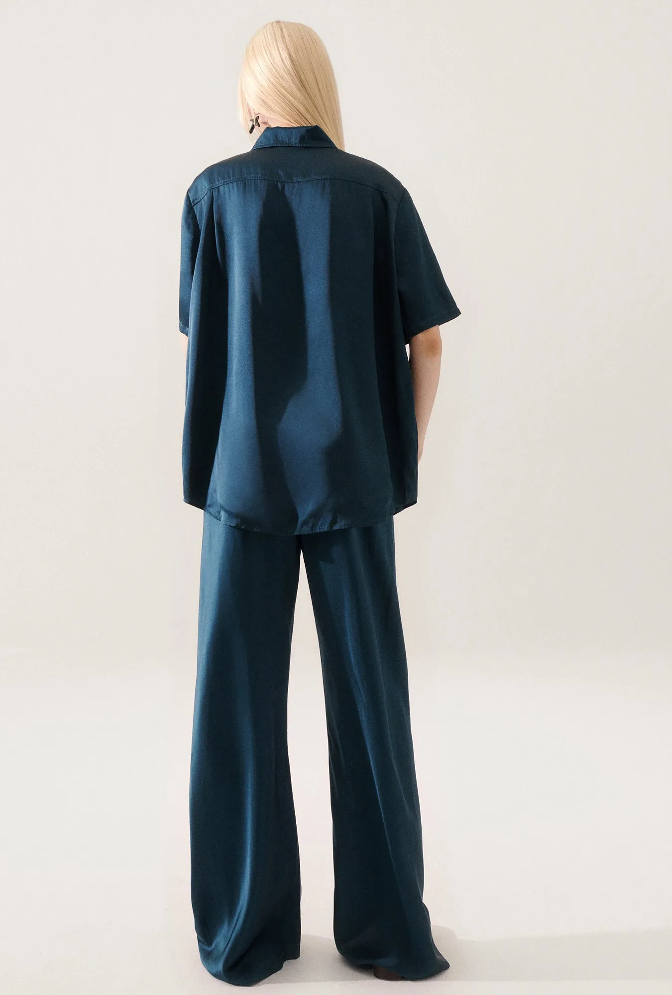 SHORT SLEEVE BOYFRIEND SHIRT TEAL sold by Silk Laundry product image thumbnail 3