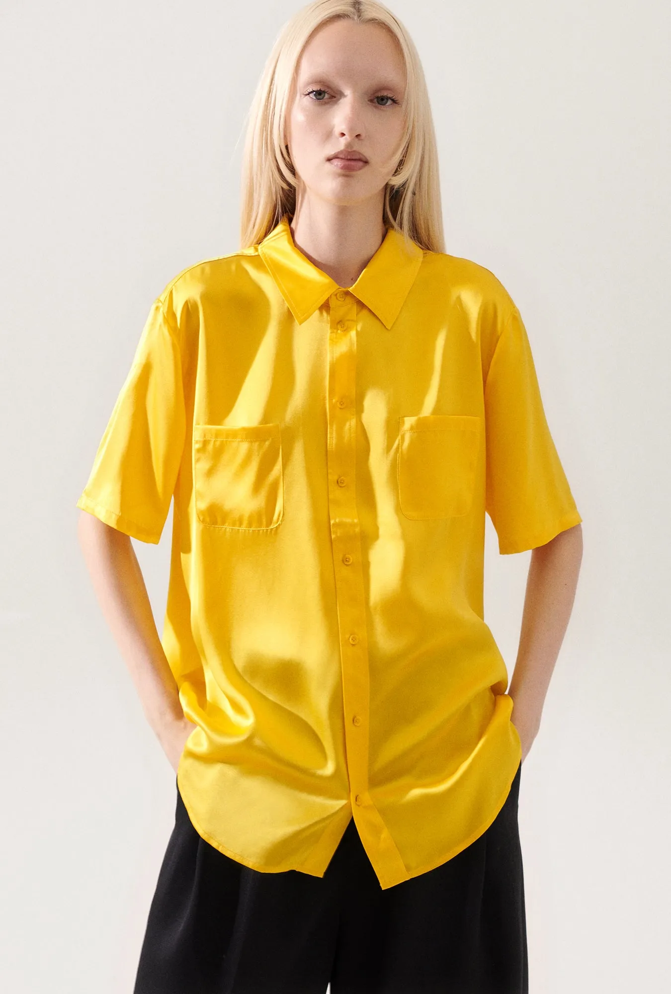 Short Sleeve Boyfriend Shirt Marigold sold by Silk Laundry product image thumbnail 4