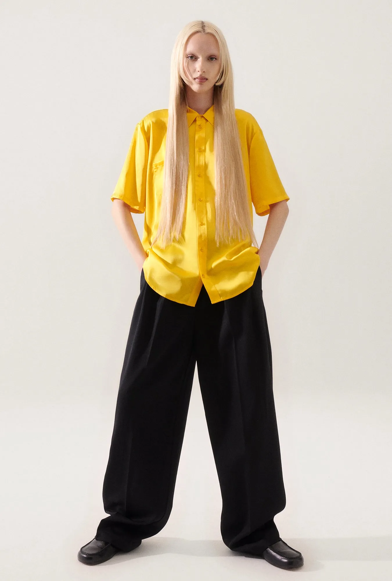 Short Sleeve Boyfriend Shirt Marigold sold by Silk Laundry