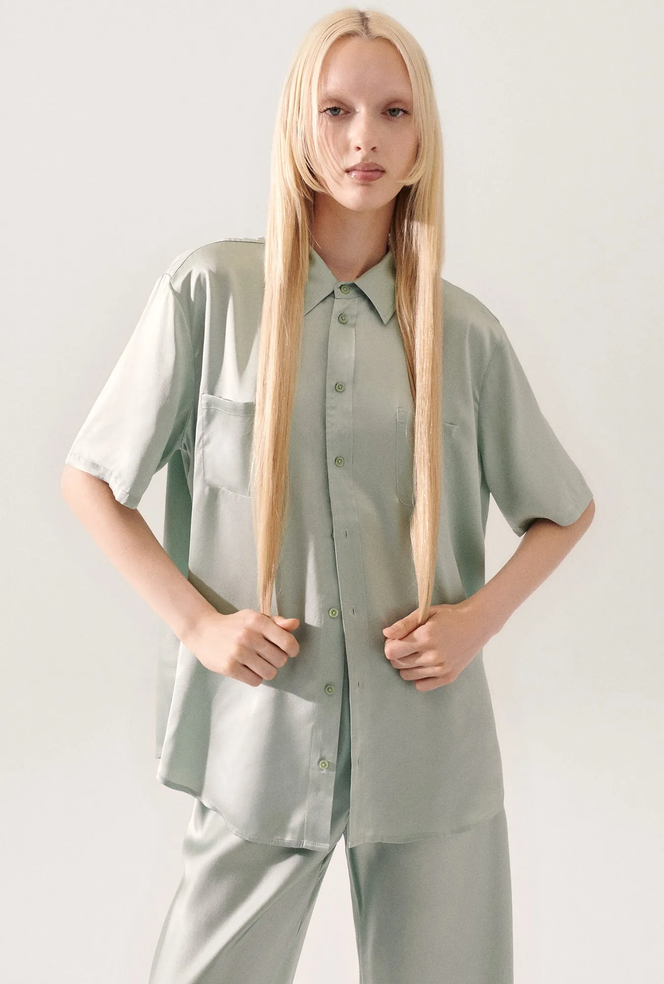 Short Sleeve Boyfriend Shirt Alabaster sold by Silk Laundry product image thumbnail 3