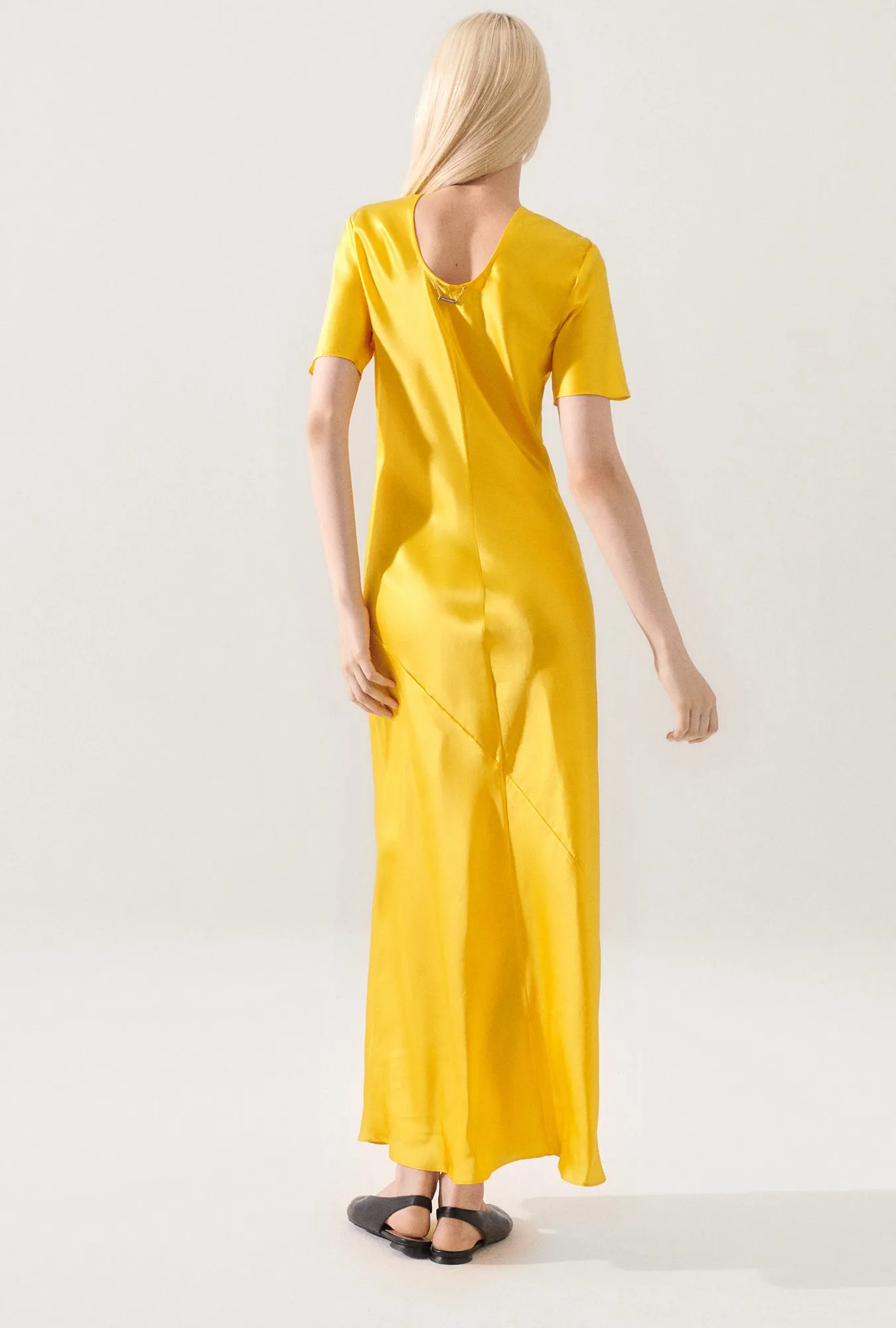 SHORT SLEEVE BIAS DRESS MARIGOLD sold by Silk Laundry product image thumbnail 3