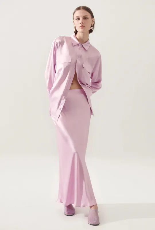 LONG BIAS CUT SKIRT LILAC sold by Silk Laundry