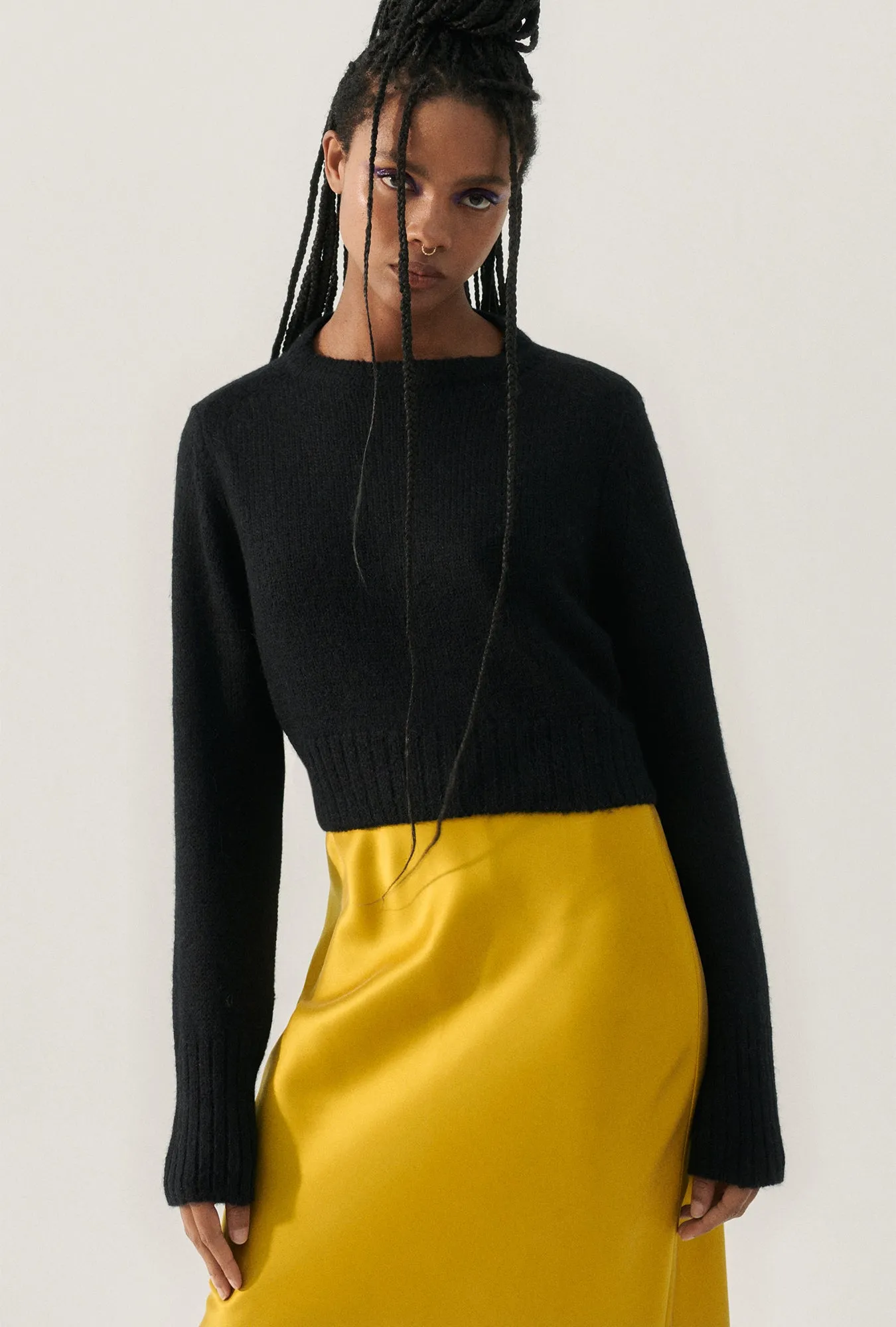 ALPACA REVERSED CROPPED CARDIGAN BLACK sold by Silk Laundry