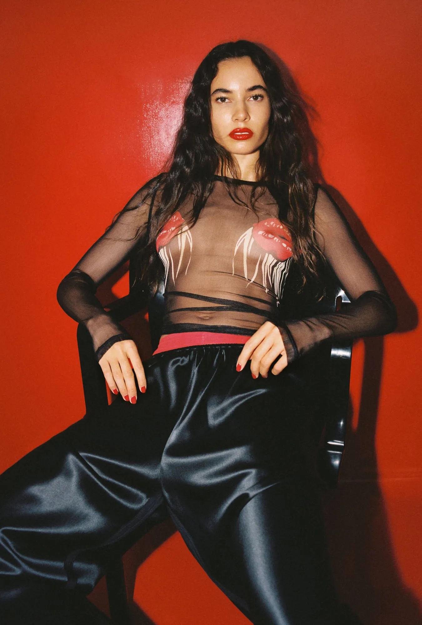 MESH LONG SLEEVE TOP HOT LIPS sold by Silk Laundry