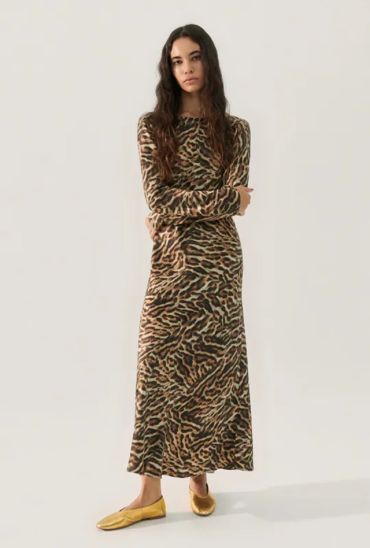 FULL SLEEVE BIAS DRESS LEOPARD sold by Silk Laundry
