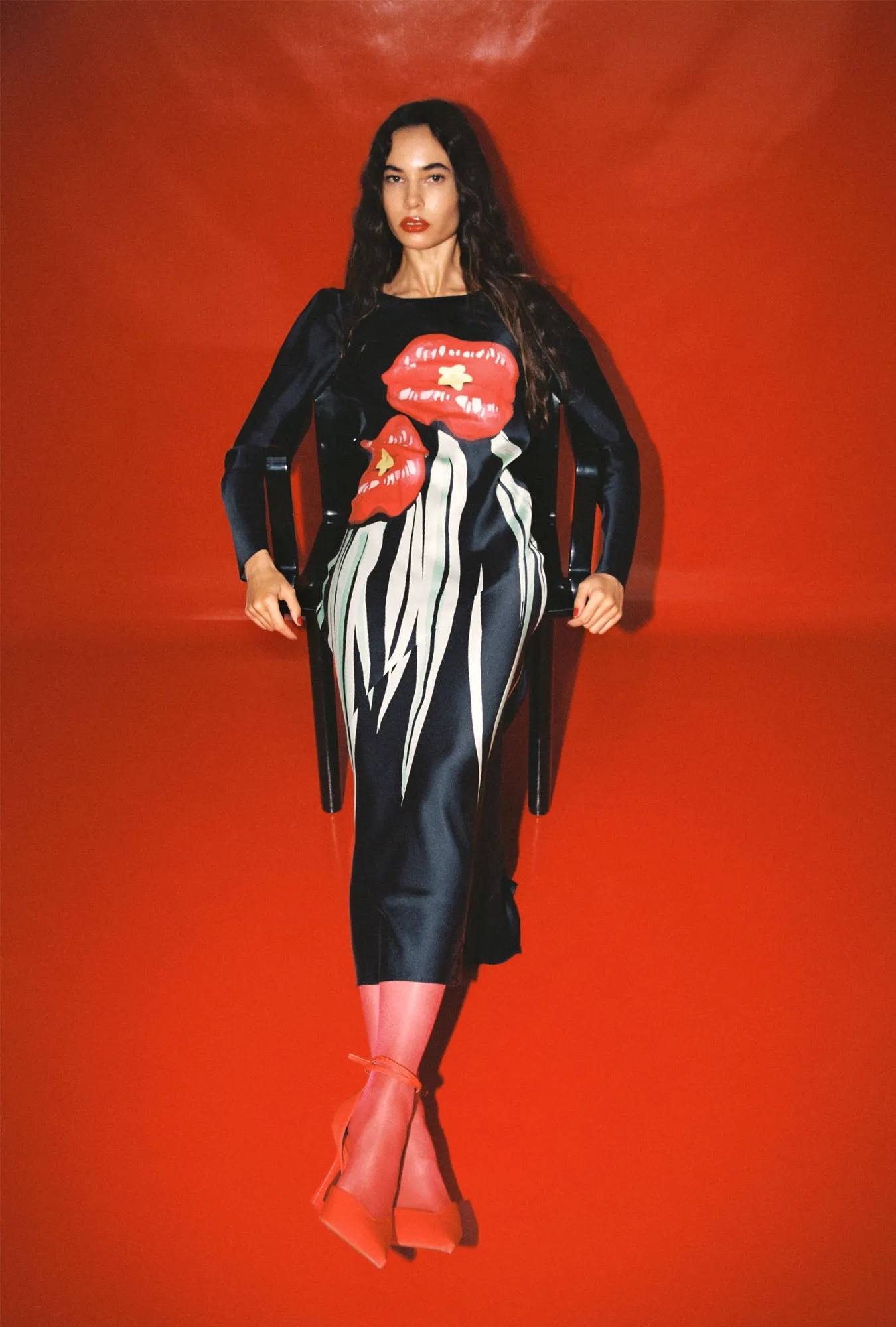 FULL SLEEVE BIAS DRESS HOT LIPS sold by Silk Laundry