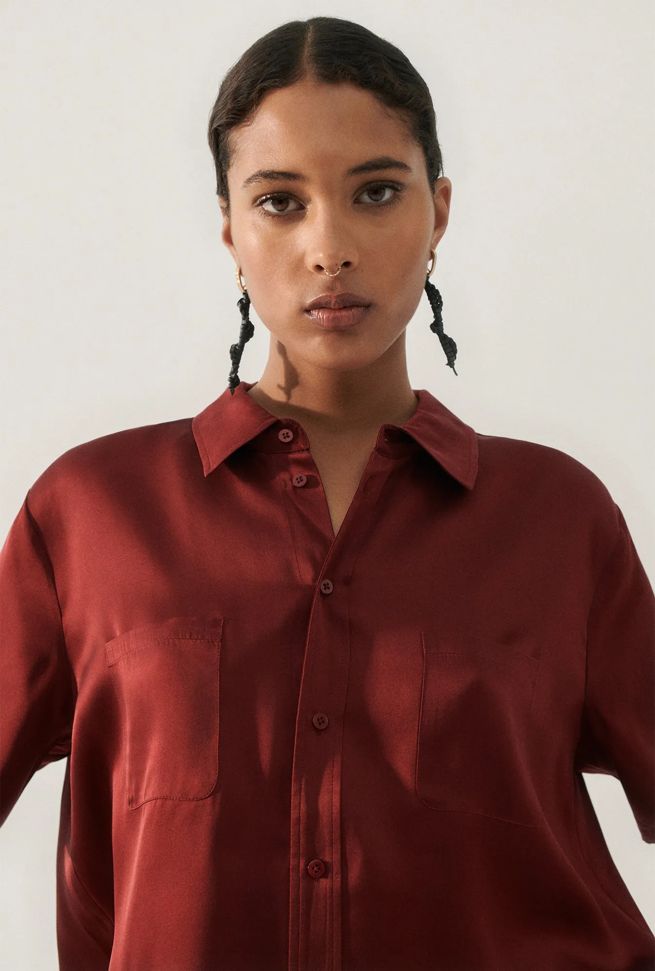 SHORT SLEEVE BOYFRIEND SHIRT GARNET sold by Silk Laundry product image thumbnail 4