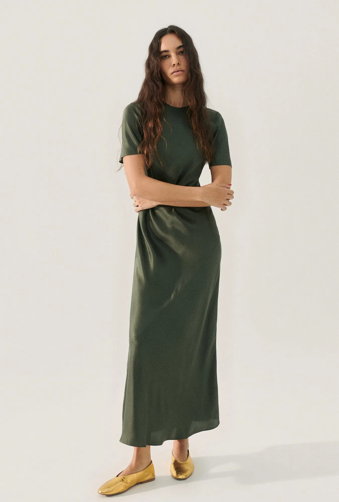 SHORT SLEEVE BIAS DRESS THYME sold by Silk Laundry product image thumbnail 3