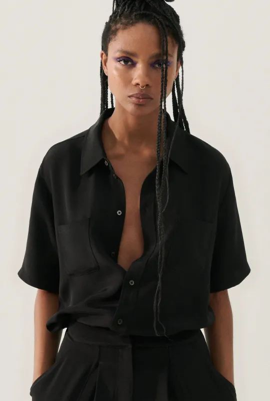 CDC SHORT SLEEVE BOYFRIEND SHIRT BLACK sold by Silk Laundry