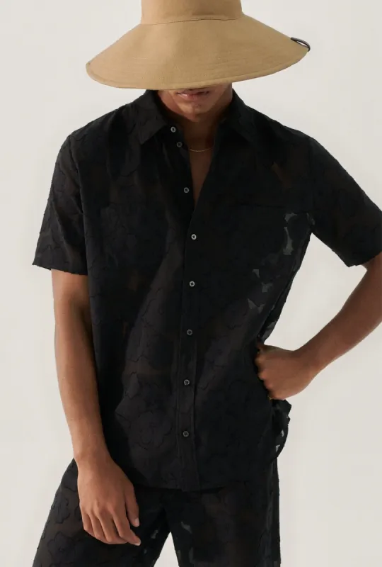 CLIP SILK SHORT SLEEVE BOYFRIEND SHIRT BLACK sold by Silk Laundry