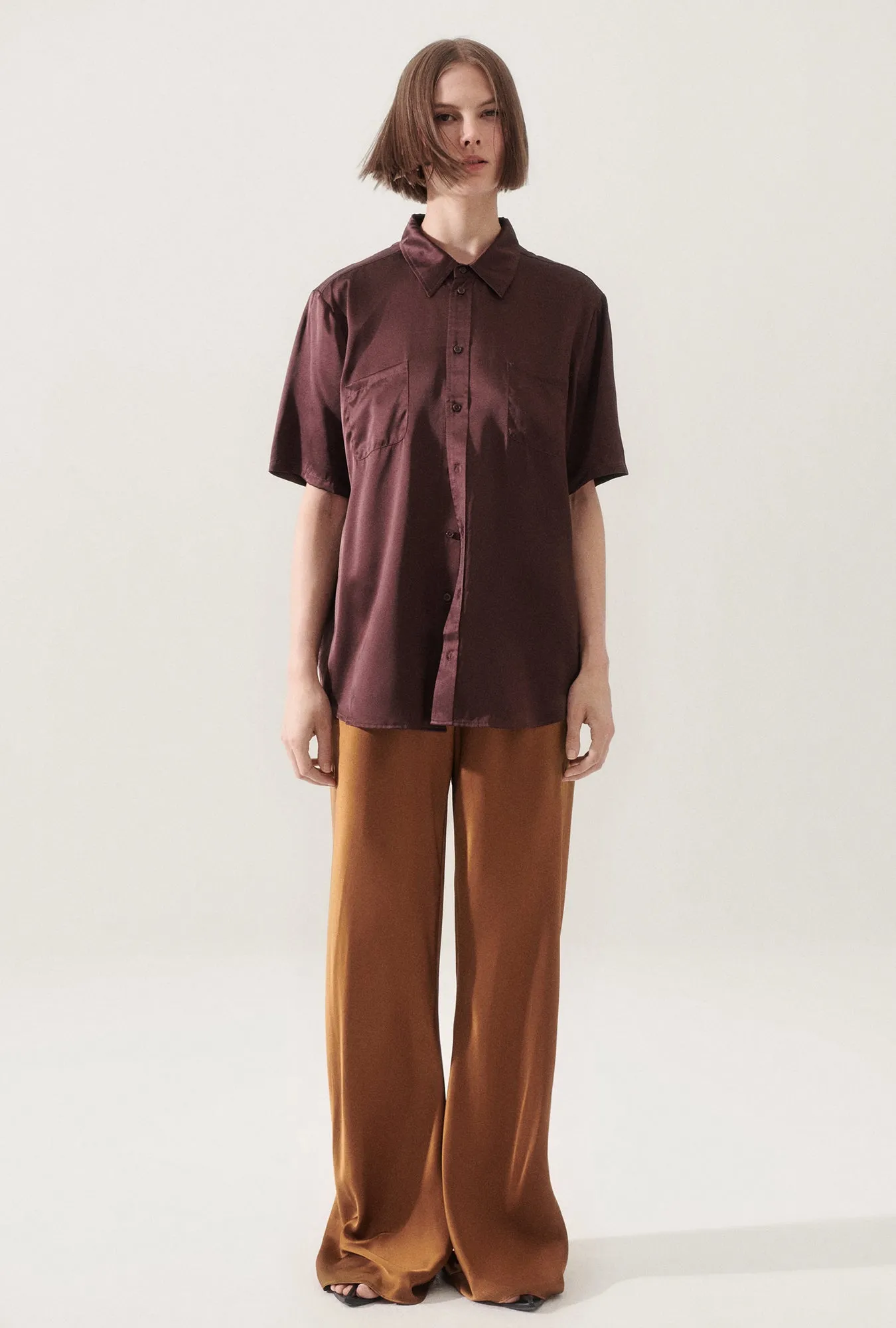 Short Sleeve Boyfriend Shirt Cacao sold by Silk Laundry product image thumbnail 3