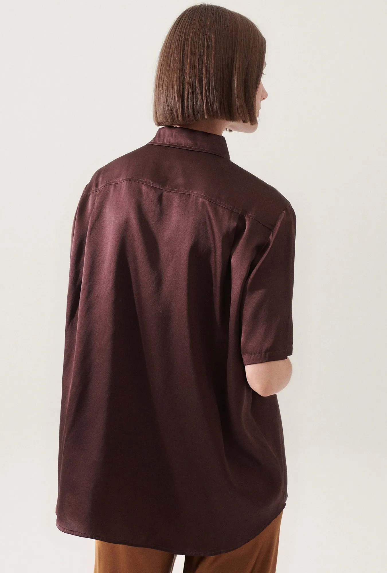 Short Sleeve Boyfriend Shirt Cacao sold by Silk Laundry product image thumbnail 4