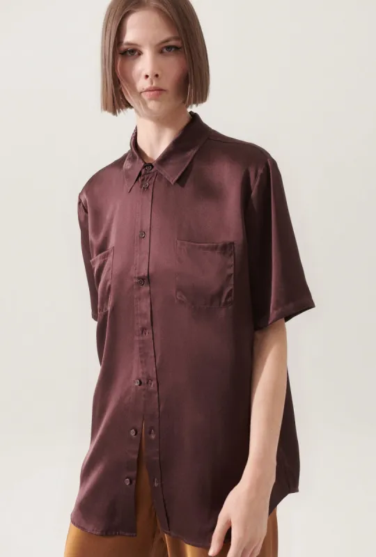 SHORT SLEEVE BOYFRIEND SHIRT CACAO sold by Silk Laundry
