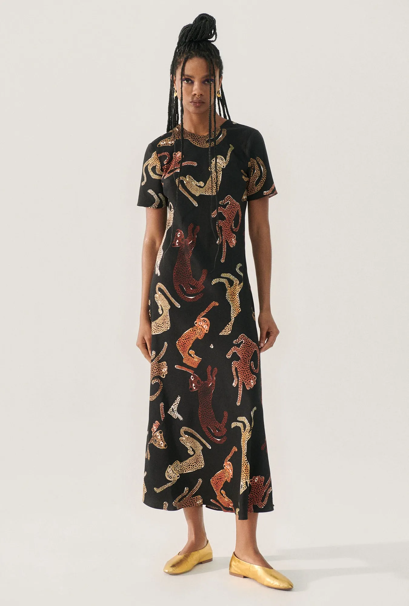 SHORT SLEEVE BIAS DRESS JAGUARS BLACK sold by Silk Laundry