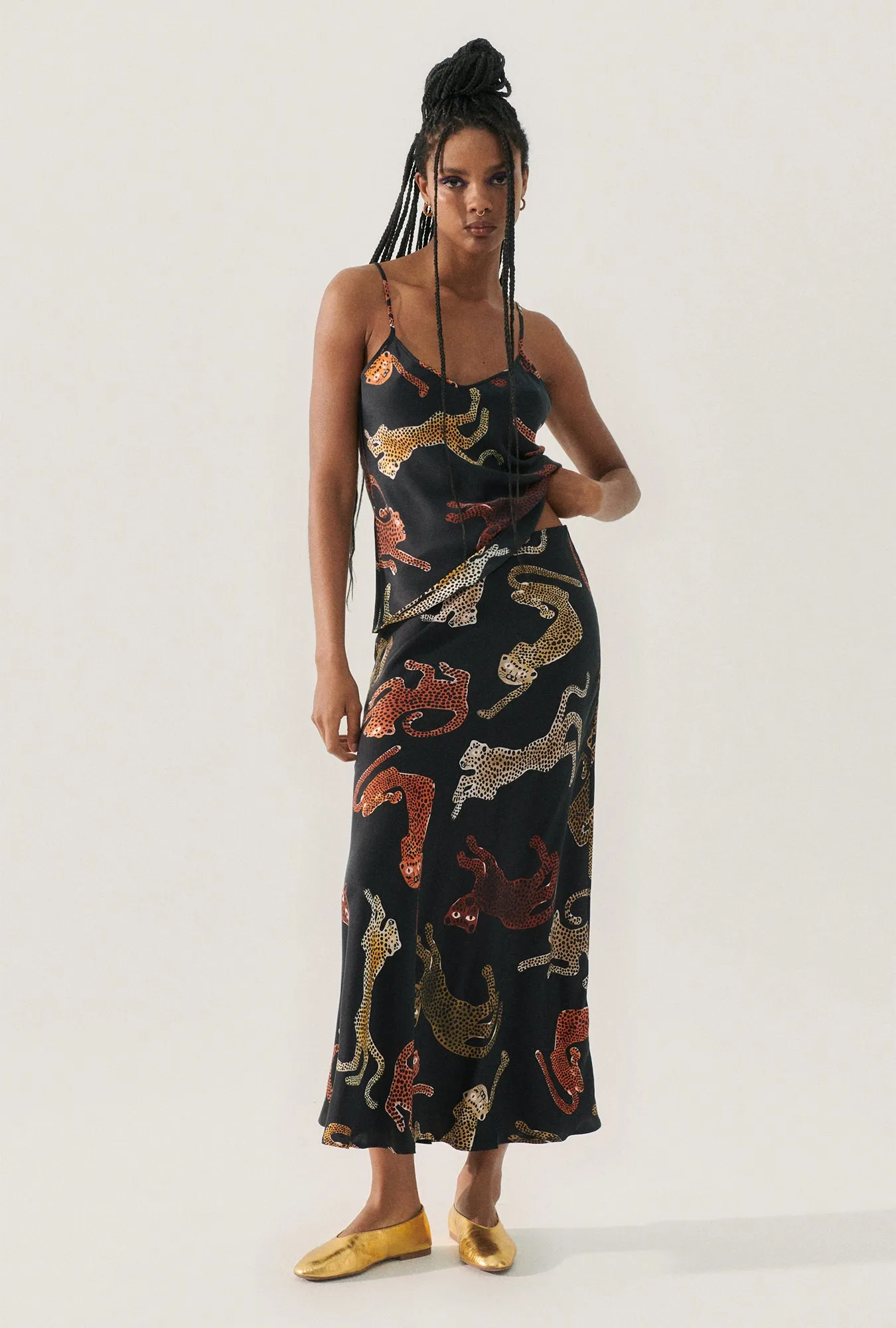 LONG BIAS CUT SKIRT JAGUARS BLACK sold by Silk Laundry