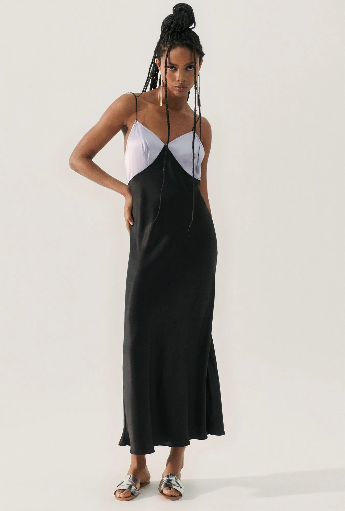 DECO ROULEAU DRESS LAVENDER / BLACK sold by Silk Laundry