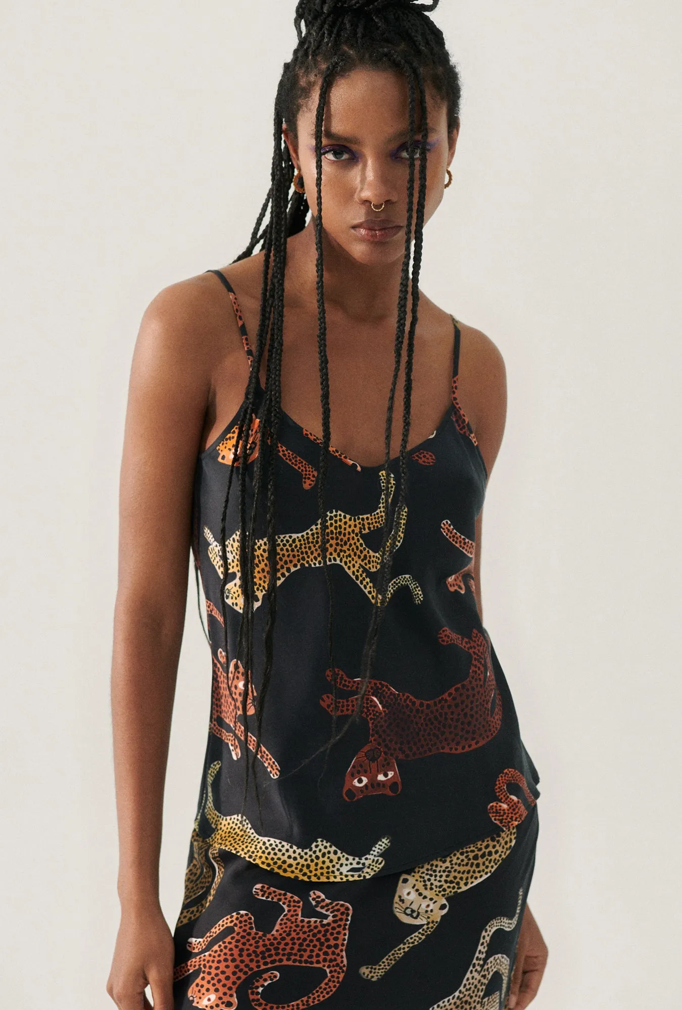 BIAS CUT CAMI JAGUARS BLACK sold by Silk Laundry