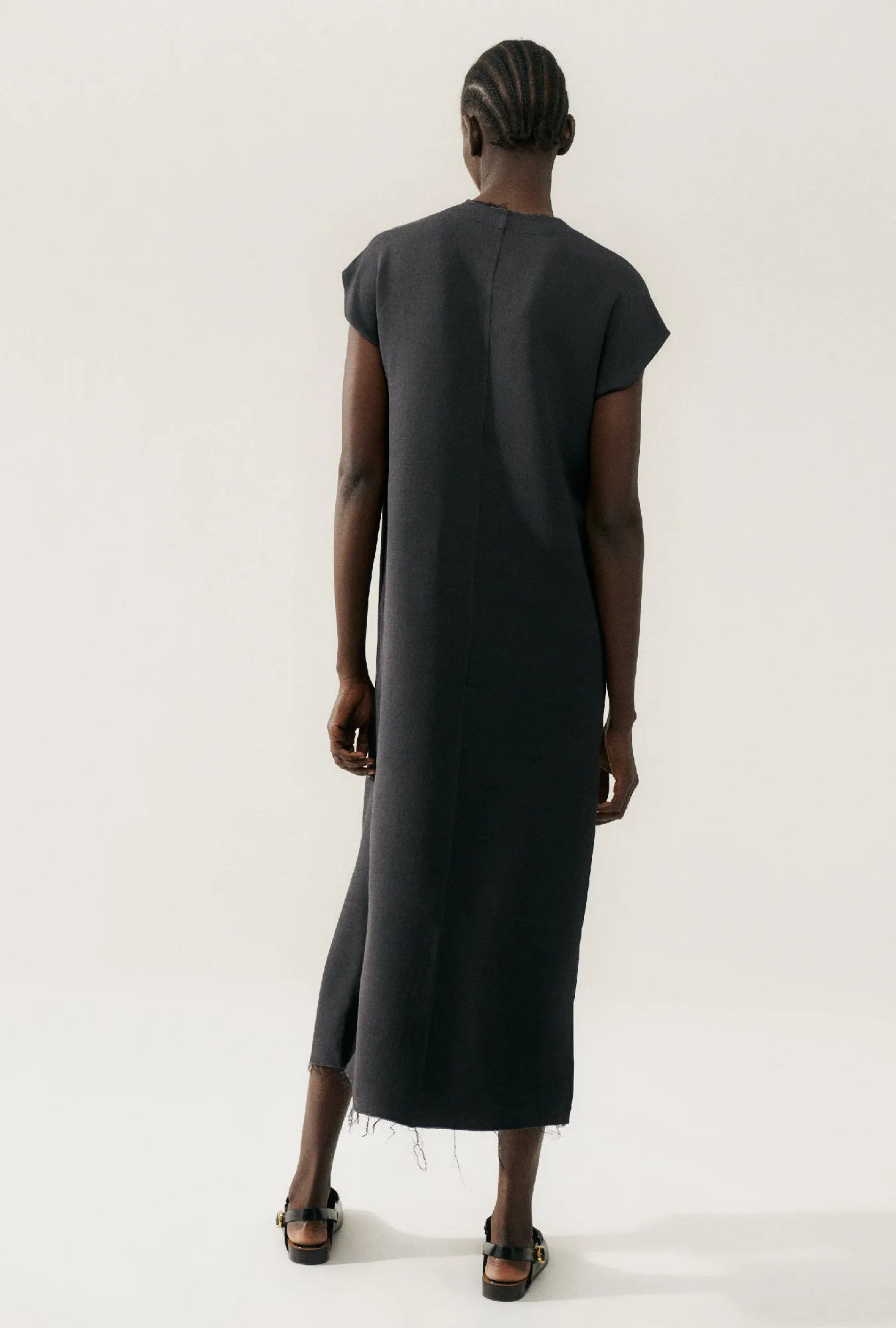 SILK WOOL LONG LOOSE DRESS CHARCOAL sold by Silk Laundry product image thumbnail 4