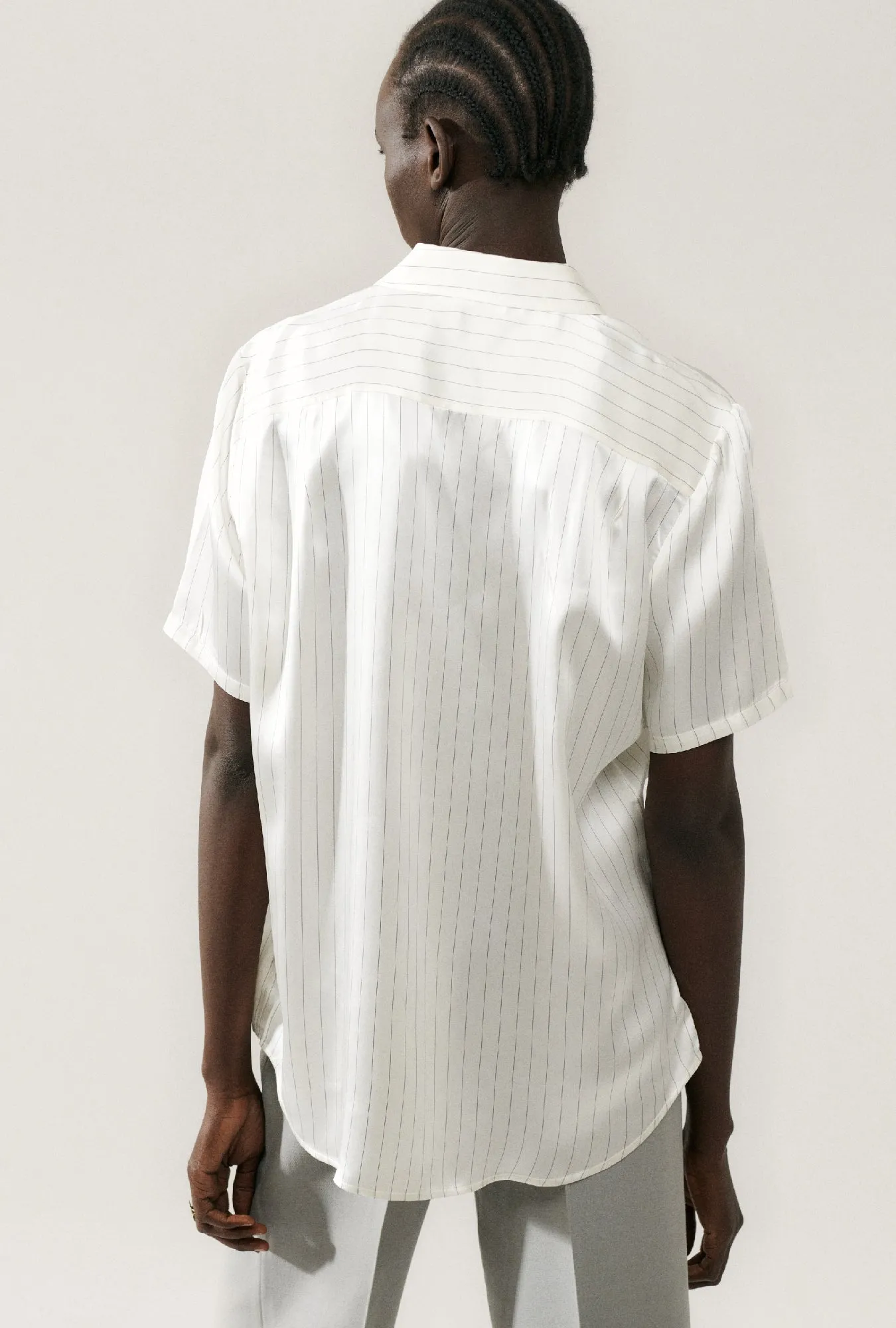 SHORT SLEEVE BOYFRIEND SHIRT WHITE PINSTRIPE sold by Silk Laundry product image thumbnail 4