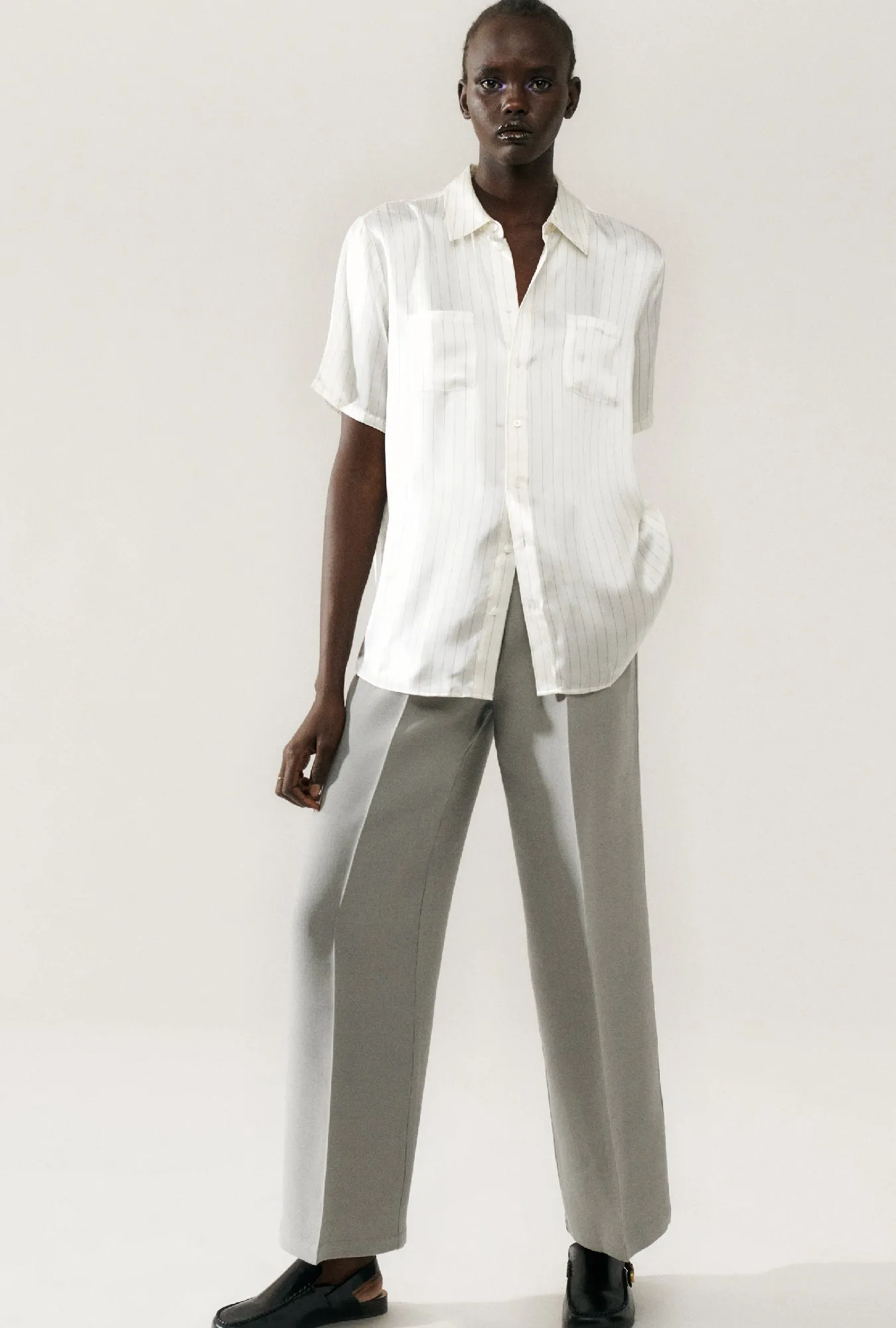 SHORT SLEEVE BOYFRIEND SHIRT WHITE PINSTRIPE sold by Silk Laundry product image thumbnail 5