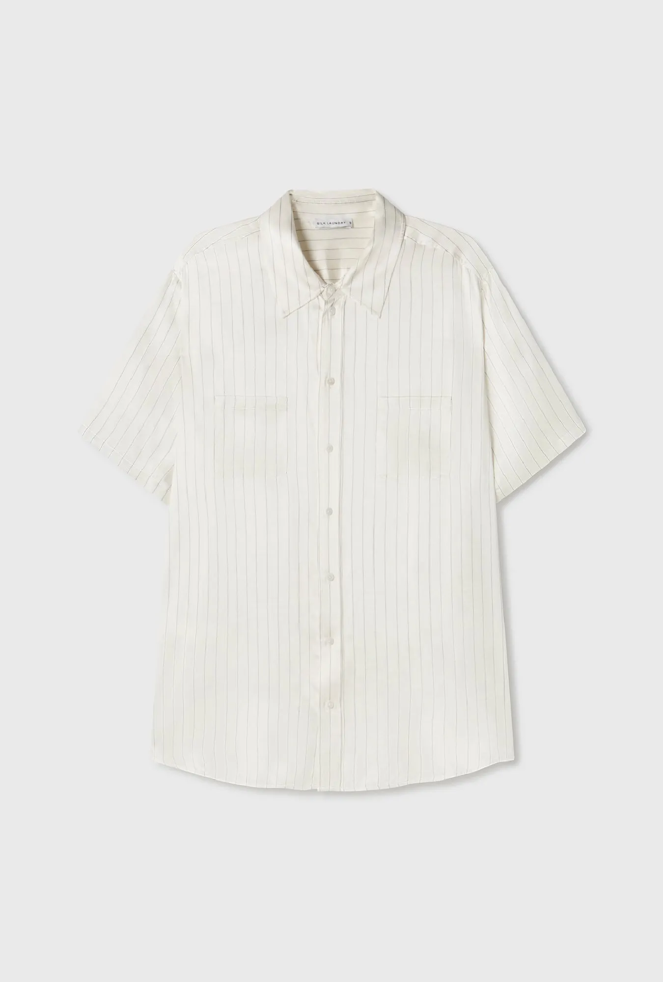 SHORT SLEEVE BOYFRIEND SHIRT WHITE PINSTRIPE sold by Silk Laundry product image thumbnail 2