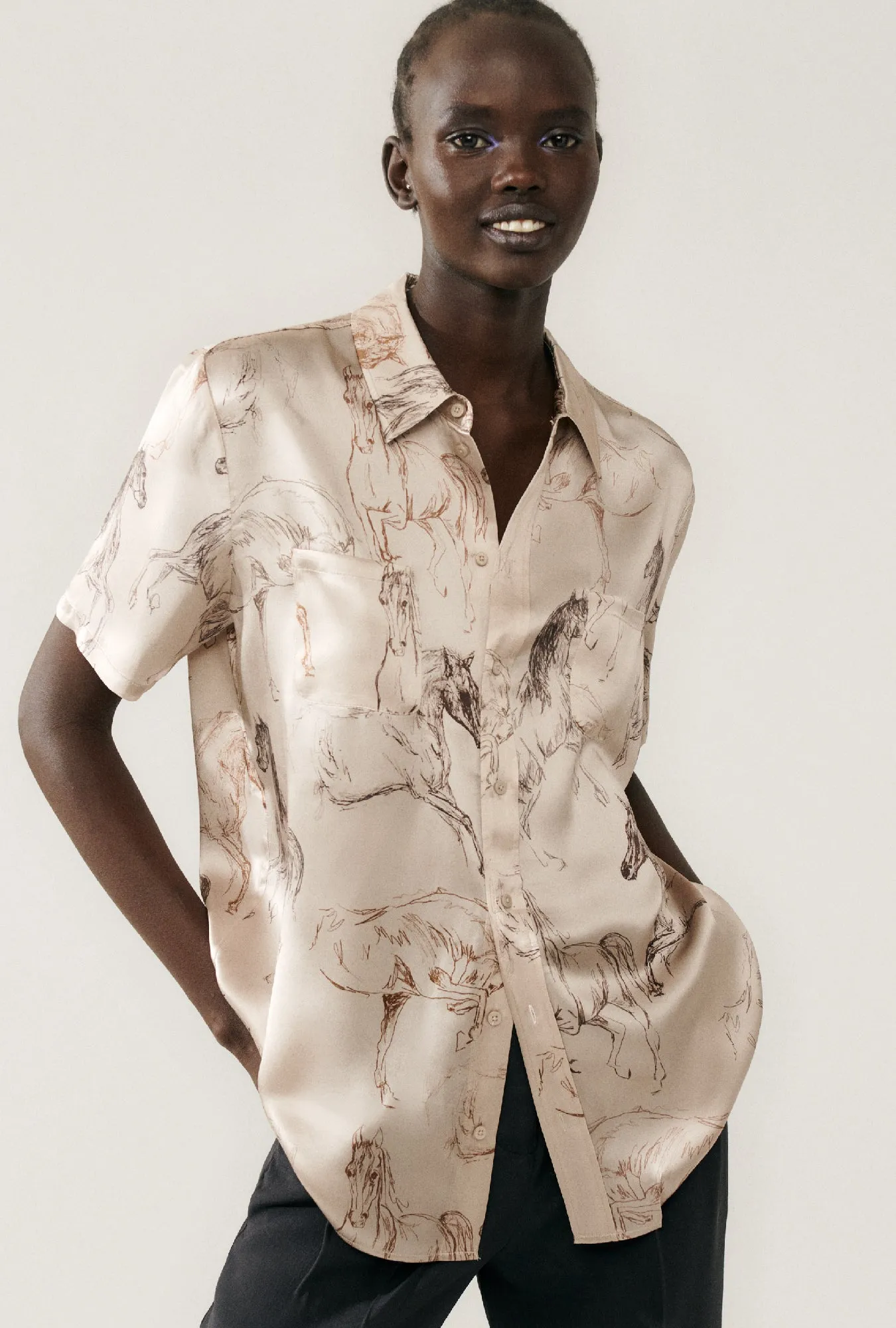 SHORT SLEEVE BOYFRIEND SHIRT WILD HORSES sold by Silk Laundry product image thumbnail 4
