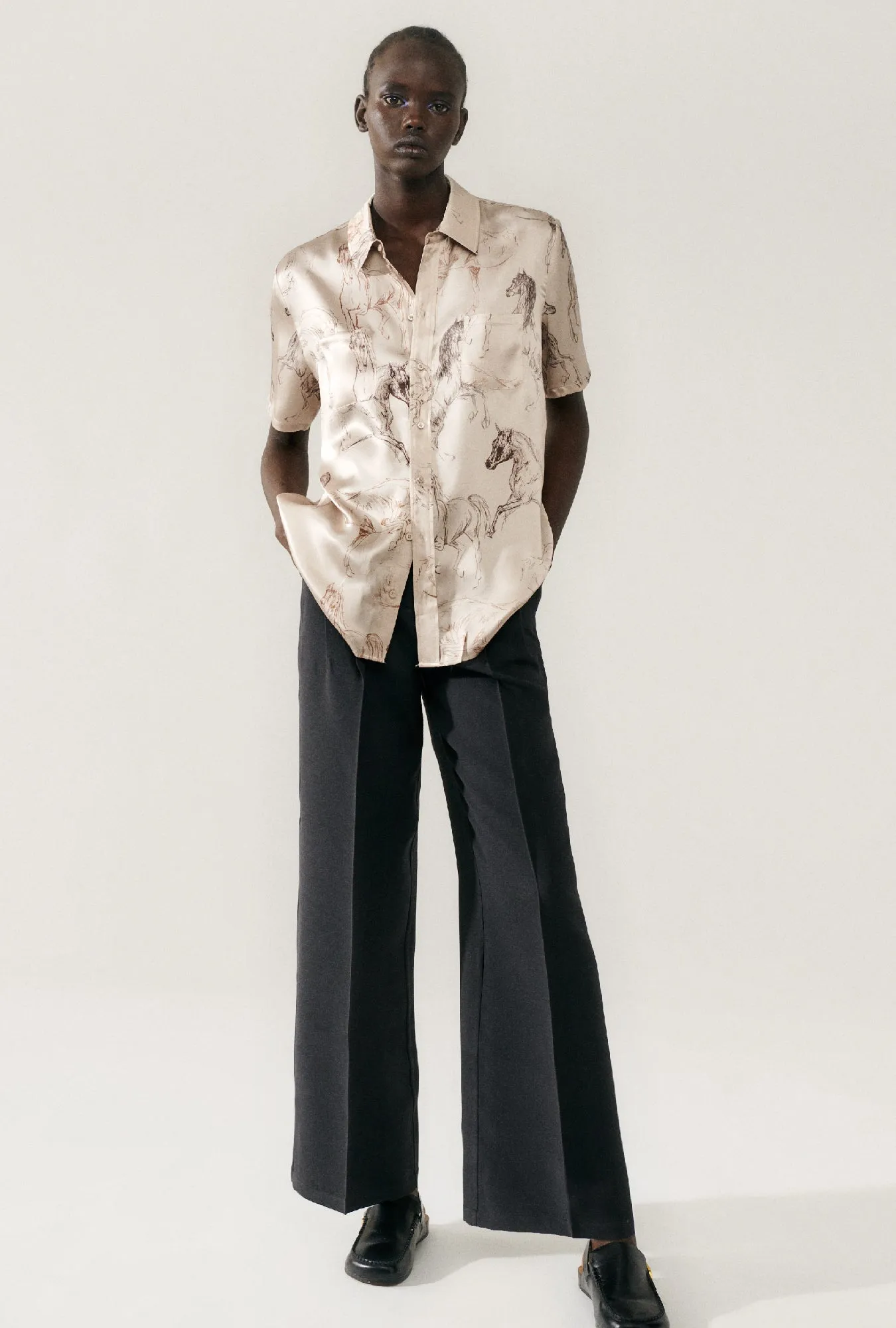 SHORT SLEEVE BOYFRIEND SHIRT WILD HORSES sold by Silk Laundry