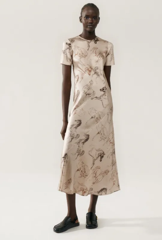 SHORT SLEEVE BIAS DRESS WILD HORSES sold by Silk Laundry