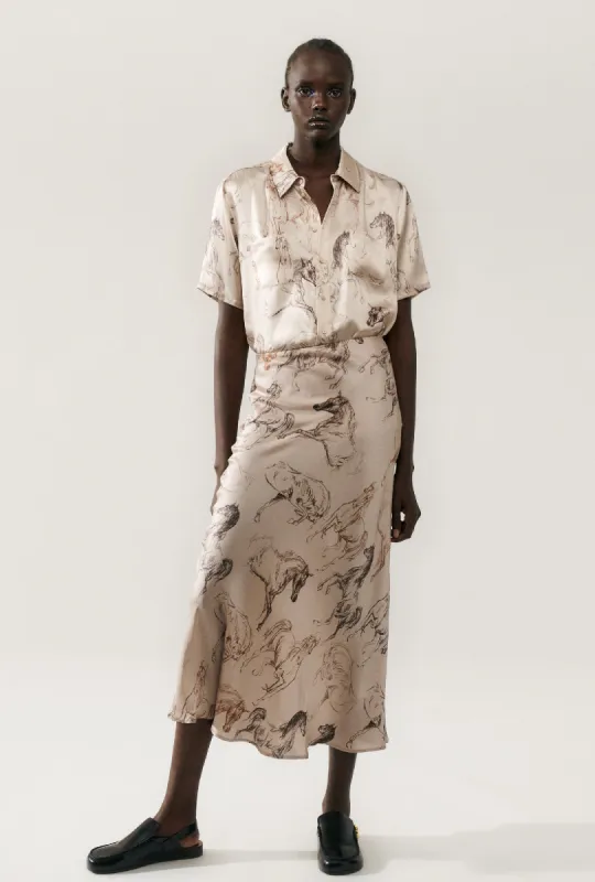 LONG BIAS CUT SKIRT WILD HORSES sold by Silk Laundry