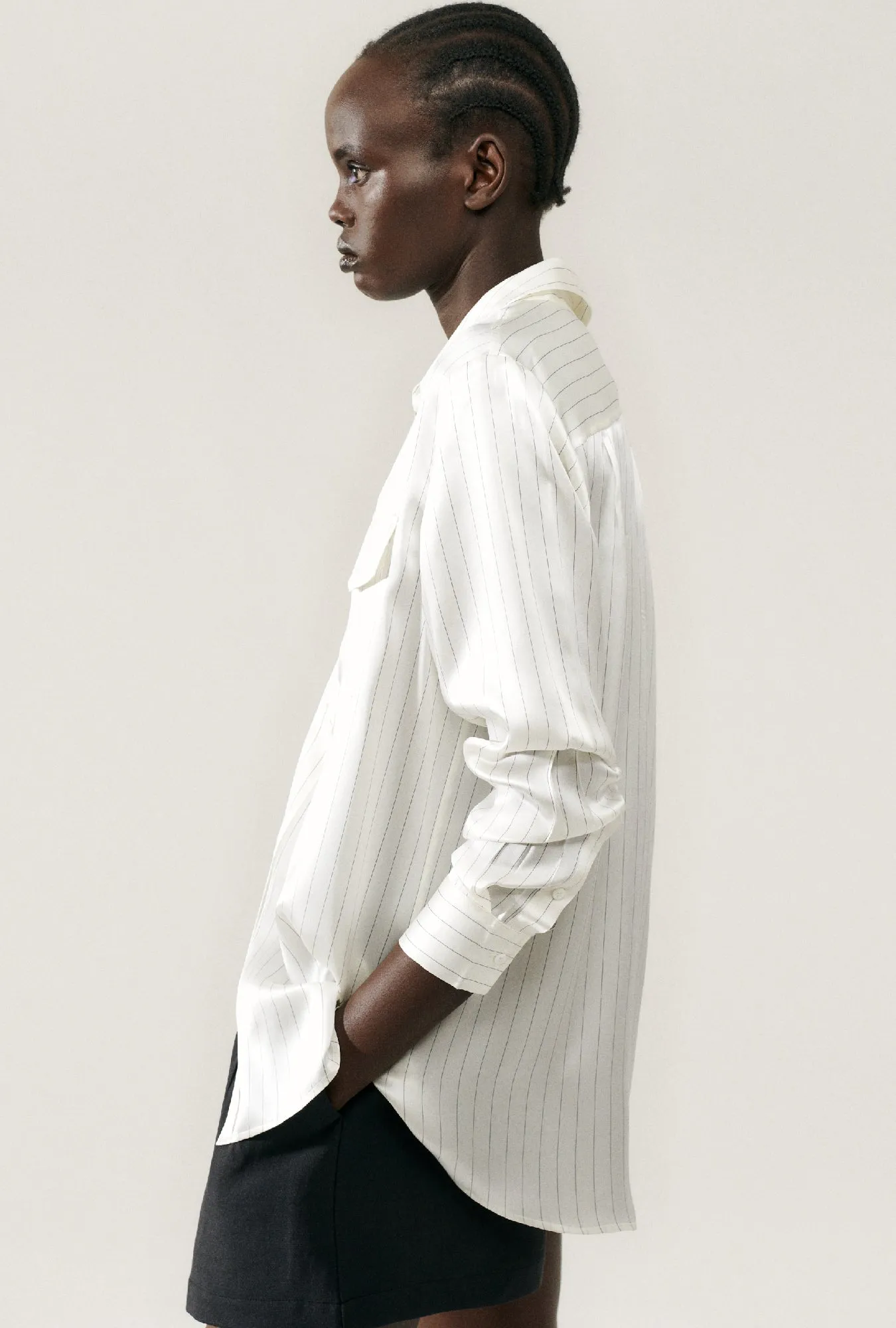 BOYFRIEND SHIRT WHITE PINSTRIPE sold by Silk Laundry product image thumbnail 4