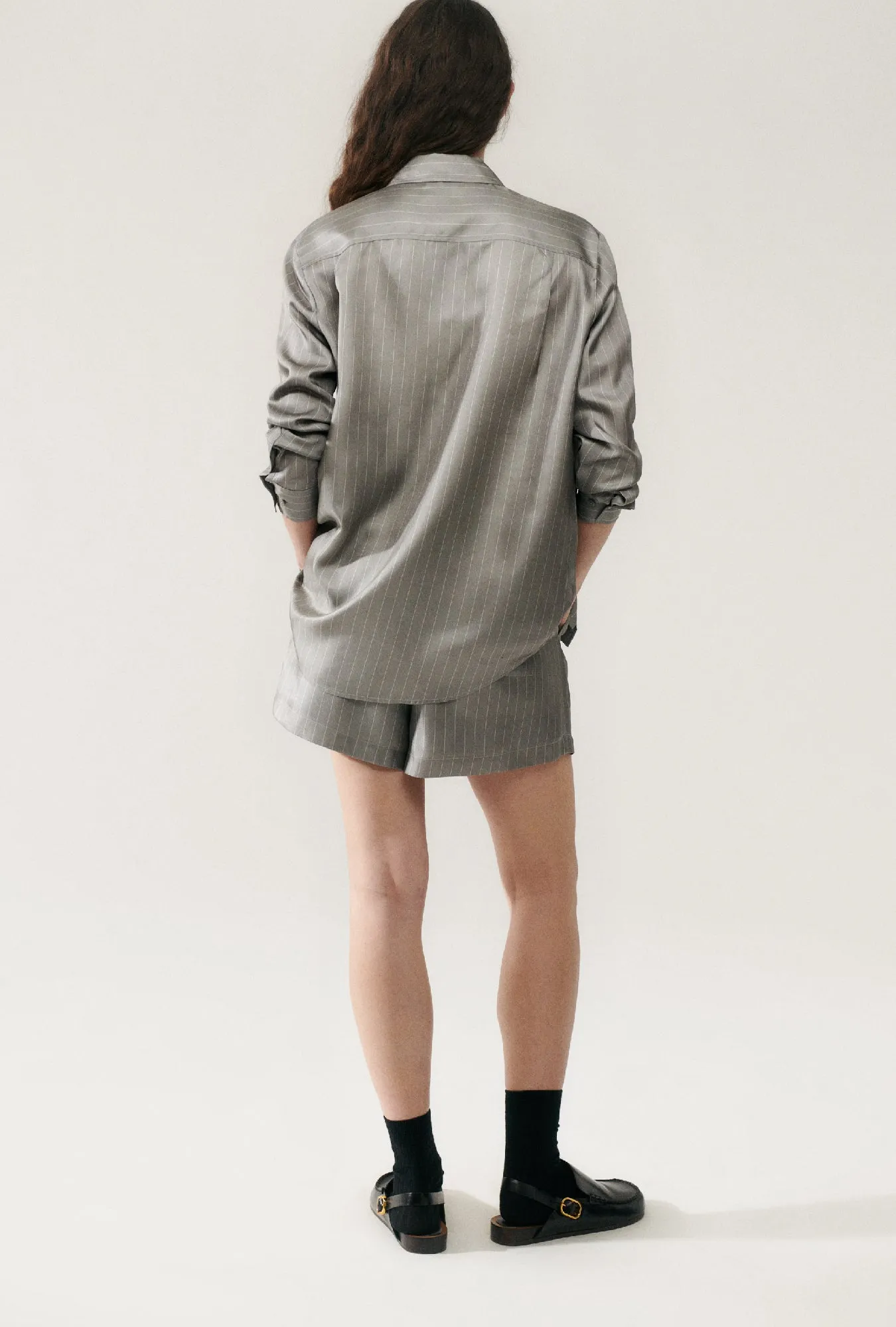 Twill Slouch Shorts Moon Pinstripe sold by Silk Laundry product image thumbnail 5