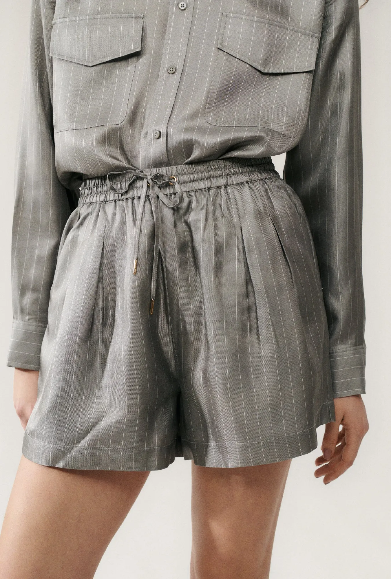 Twill Slouch Shorts Moon Pinstripe sold by Silk Laundry product image thumbnail 3