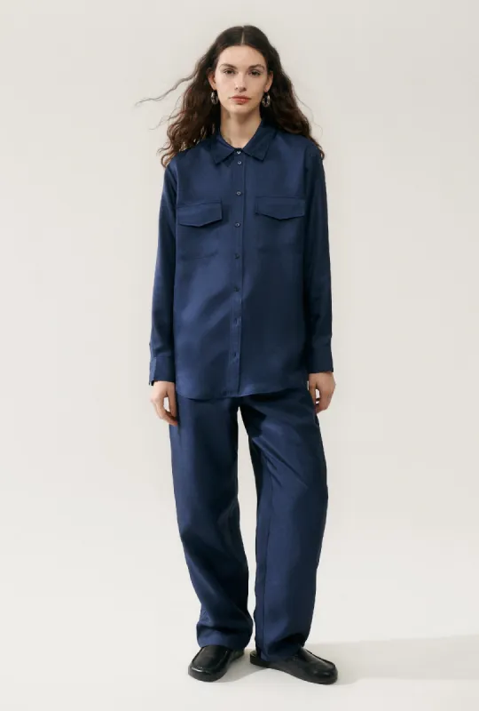 TWILL BOYFRIEND SHIRT MIDNIGHT sold by Silk Laundry