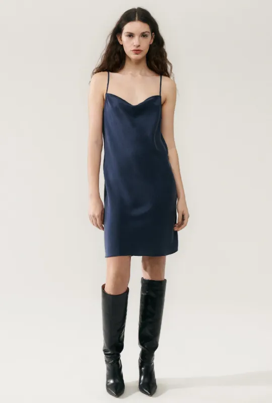STRAIGHT NECK DRESS MIDNIGHT sold by Silk Laundry